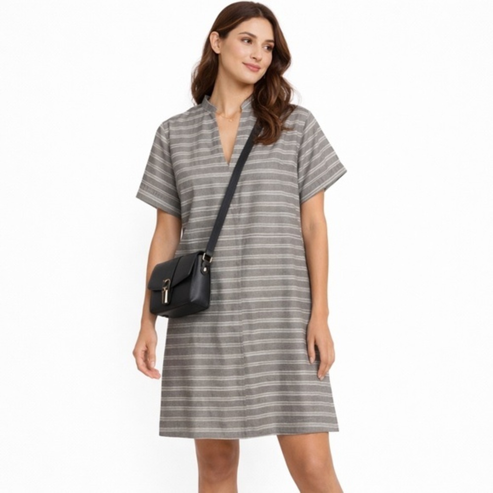 Rosso35 Gray White Striped Dress old money European Minimalist large lightweight